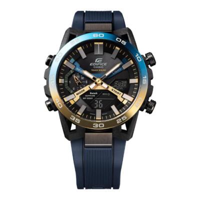 Pre-owned Casio Edifice Ecb-2000ynp-1ajf Nighttime Drive Series Bluetooth Blue Gold Men's