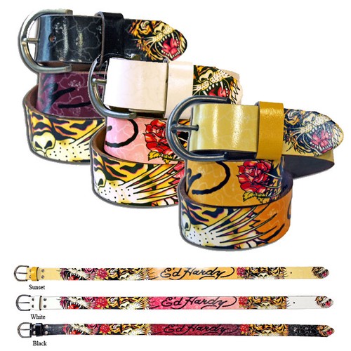【ED HARDY】pink tiger leather belt M Vintage Ed Hardy Pink Tiger Leather Belt with Diamonte's Size M