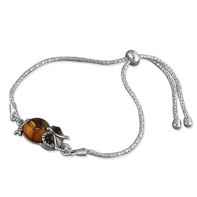 Cognac Amber Owl Slider Bracelet Solid Sterling Silver 925