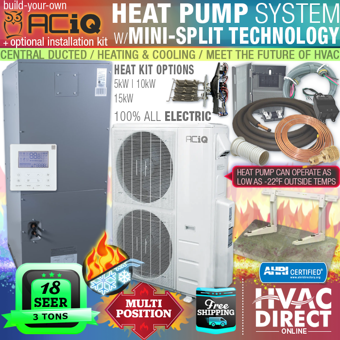 3 Ton 18 SEER ACiQ Ducted Unitary Central AC Inverter Heat Pump Split System BYO