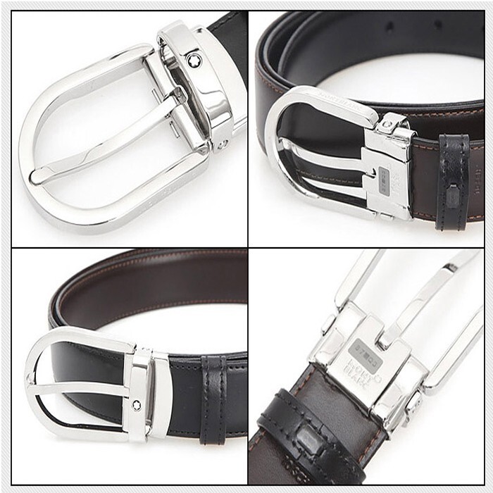 Pre-owned Montblanc Genuine Leather Reversible Waist Belt Black Brown For Men
