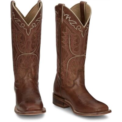 Pre-owned Justin Boots Justin Women's Cj2622 Stella 13" Whiskey Brown Square Toe Western Mid-calf Boots In Whiskey Brown (brown)