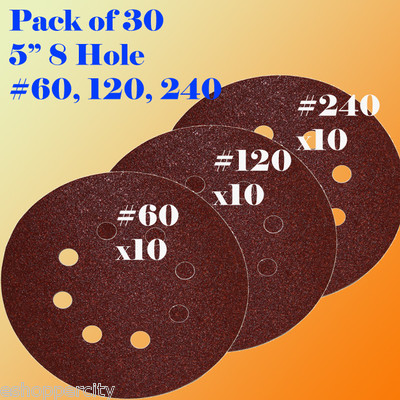 5'' 8 Hole Mix Grit Sanding Disc Random Orbit Hook & Loop Sandpaper Sander Palm 