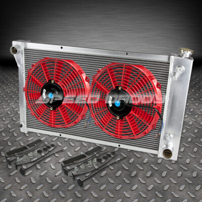 3-РЯДНЫЙ АЛЮМИНИЕВЫЙ РАДИАТОР + 2 КРАСНЫХ ВЕНТИЛЯТОРА ДЛЯ ПИКАПА 67-72 CHEVY C/K C10 C20 6CYL