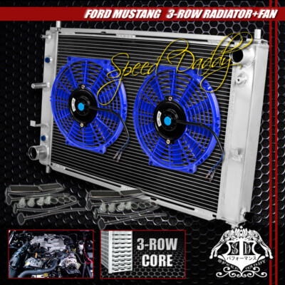 ПОЛНОСТЬЮ АЛЮМИНИЕВЫЙ 3-РЯДНЫЙ РАДИАТОР С СЕРДЕЧНИКОМ + 2 X 10 СИНИХ ВЕНТИЛЯТОРА ОХЛАЖДЕНИЯ 97-04 FORD MUSTANG AT