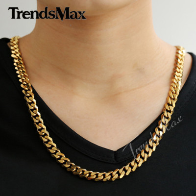 3/5/7/9/11mm Men Gold Plated Curb Cuban Link Chain Necklace Bracelet Xmas 16-30"