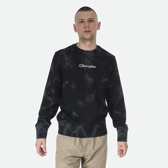 

Champion Tie Dye Terry Crewneck Мужская черная темно-серая спортивная одежда Экипаж спортивной одежды, Черный