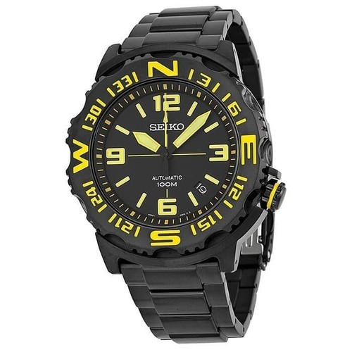 Pre-owned Seiko Prospex Men Automatic Srp449k1 Watch 100m Black Yellow Date Compass