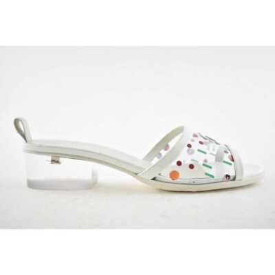 Pre-owned Chanel 19s Multicolor Patent Transparent Pvc C Logo Mule Slide Sandal Heel 37.5c