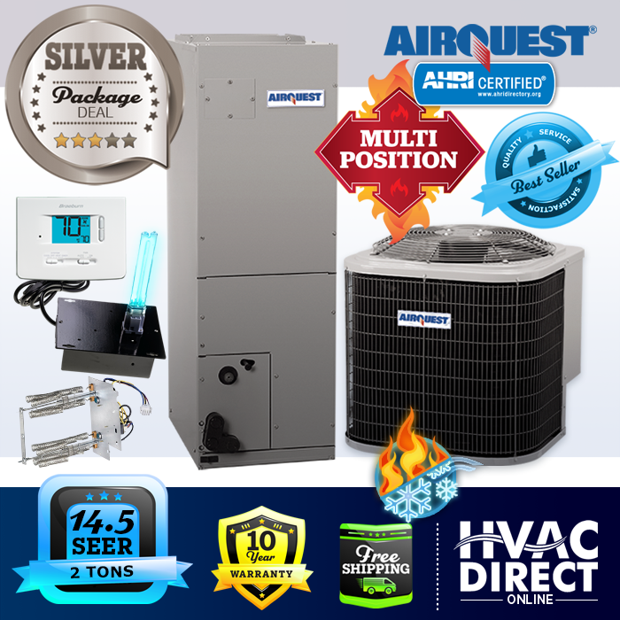 2 Ton 14.5 SEER AirQuestHeil by Carrier AC Heat Pump System Heat Kit+T