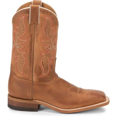 Pre-owned Justin Boots Justin Men's Br735 Austin 11" Cognac Broad Square Toe Block Heel Mid-calf Boots In Cognac (brown)