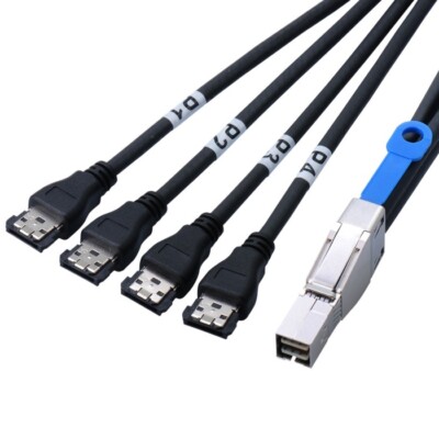  SAS HD SFF-8644 Host to 4 eSATA Fanout Cable -1 Meter