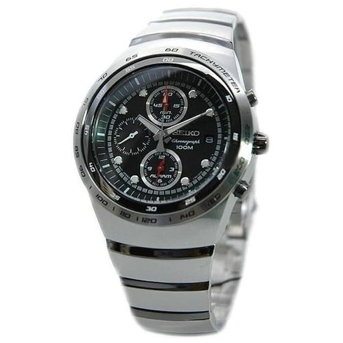 Pre-owned Seiko Chronograph Snaa85p1 Black Dial Tachymeter Quartz Men's Stainless Watch