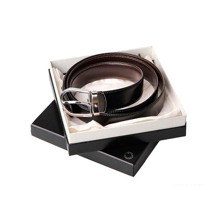 Pre-owned Montblanc Genuine Leather Reversible Waist Belt Black Brown For Men
