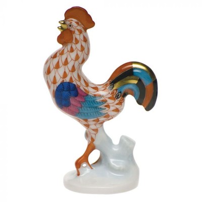 NEW HEREND SMALL ROOSTER RUST FISHNET #VH-05042 BRAND NIB 24K GOLD SAVE$$ F/SH