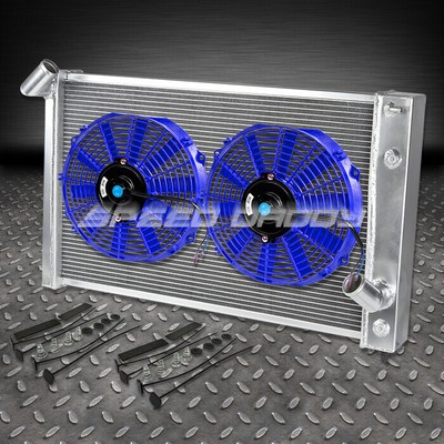 2-РЯДНЫЙ АЛЮМИНИЕВЫЙ ГОНОЧНЫЙ РАДИАТОР + 2 СИНИХ ВЕНТИЛЯТОРА ДЛЯ 69-72 CHEVY CORVETTE 454 7.0/7.4