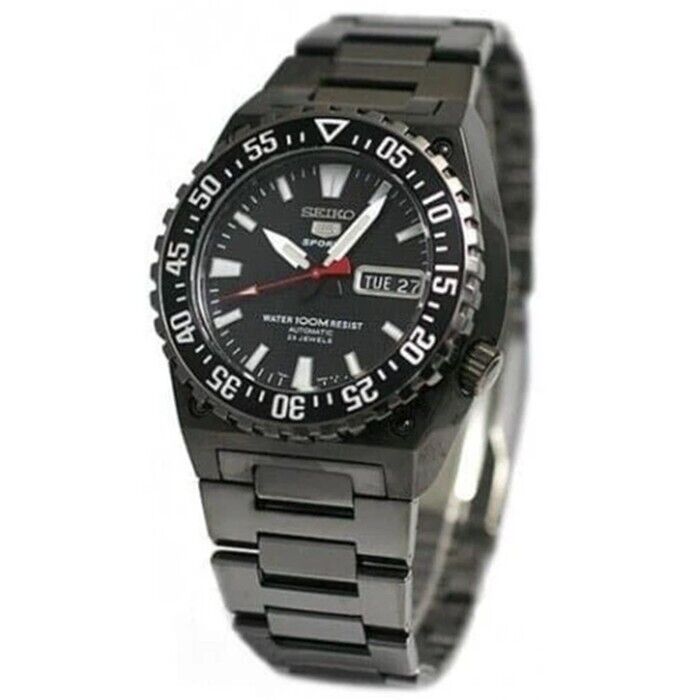 Pre-owned Seiko 5 Sports Snzd73k1 Automatic Watch 7s36 Steel Hardlex 100m Black Day Date