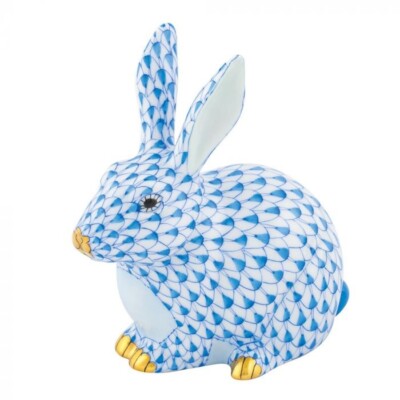HEREND, CHUBBY BUNNY,  BLUE FISHNET, #VHB-16150, BRAND NEW, MINT & BOX