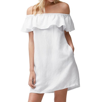 

Льняное платье с открытыми плечами Tommy Bahama, белое, маленькое, Белый