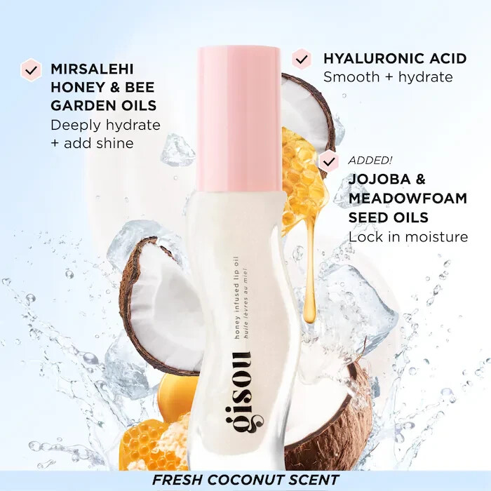 【新品・未使用】gisou ハニーインフューズドリップオイル ココナッツフロスト Gisou Honey Infused Hydrating Lip Oil 0.27 oz / 8 ml Coconut