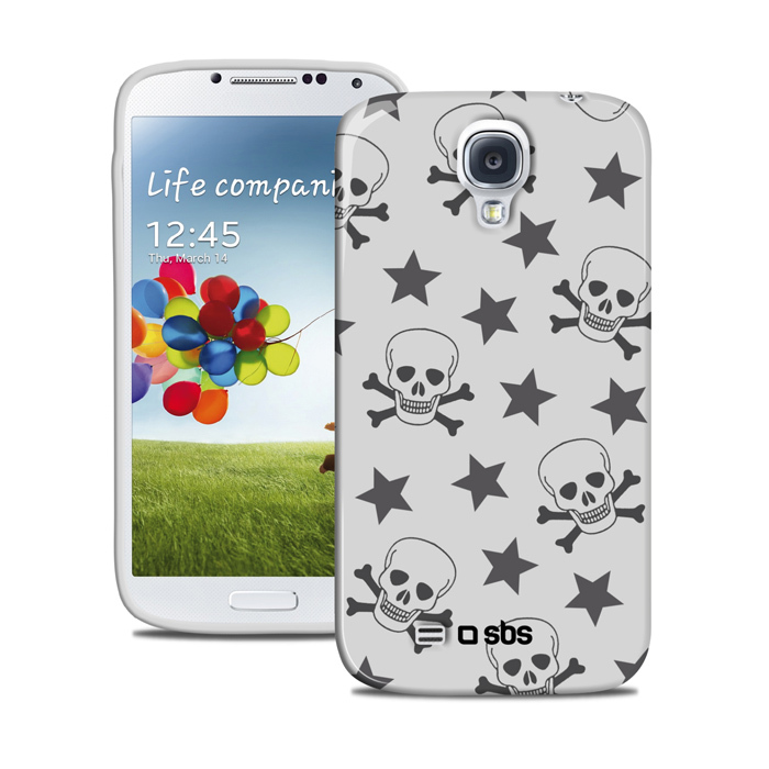 SBS SKULL GLOSSY CUSTODIA CASE per SAMSUNG GT i9500 GALAXY S4 BIANCA