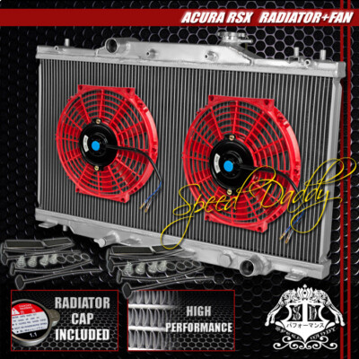 АЛЮМИНИЕВЫЙ 2-РЯДНЫЙ РАДИАТОР + 2 X 10 КРАСНЫХ ВЕНТИЛЯТОРОВ ОХЛАЖДЕНИЯ ДЛЯ 02-06 ACURA RSX S/L/BASE