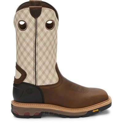 JUSTIN BOOTS JUSTIN MEN'S WK2116 ROUGHNECK 12" BROWN ELECTRICAL HAZARD SQUARE TOE WORK BOOTS