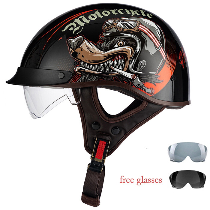 DOT Summer Half Motorcycle Helmet Scooter Cruiser bike Helmet+2pc Free Lens ECE