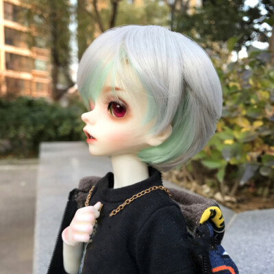 BJD Doll Hair Short Wig 8-9 inch 22-24cm Silver Blue Mixed 1/3 SD DOD AOD MK Wig