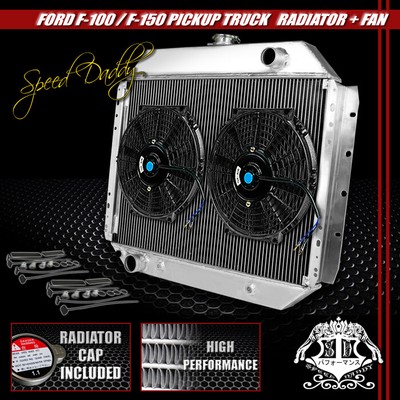АЛЮМИНИЕВЫЙ ГОНОЧНЫЙ 2-РЯДНЫЙ РАДИАТОР + 2 X 10 ЧЕРНЫХ ВЕНТИЛЯТОРА 68-79 FORD F100/150/F250 BRONCO