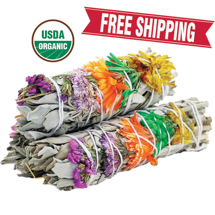 3 Pack Floral White Sage Smudge Sticks Bundles with Smudging Guide For Cleansing