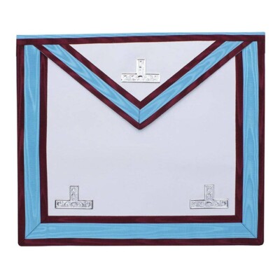 WORSHIPFUL MASTER MARK ENGLISH REGULATION APRON SKY BLUE  MAROON MOIRE IMITATION