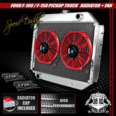 АЛЮМИНИЕВЫЙ ГОНОЧНЫЙ 2-РЯДНЫЙ РАДИАТОР+ 2 X 10 КРАСНЫХ ВЕНТИЛЯТОРОВ 68-79 FORD F100/150/F250 BRONCO