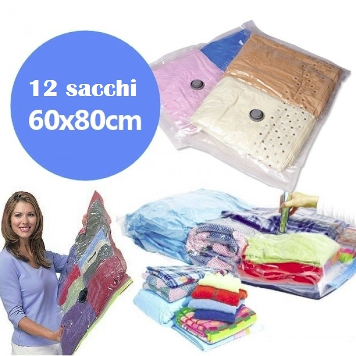 Set 12 Sacco Salvaspazio Per Il Sottovuoto Space Bag Sacchetto Busta 60x80cm moc