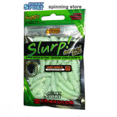 SLURP HONEY WORM XL col. FLUO GLITTER 25 PZ CAMOLA  MIELE TRABUCCO ESCA TROTA