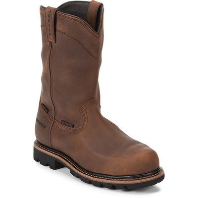 JUSTIN BOOTS JUSTIN MEN'S WK4630 PULLEY 10" BROWN COMPOSITE TOE WATERPROOF WORK BOOTS