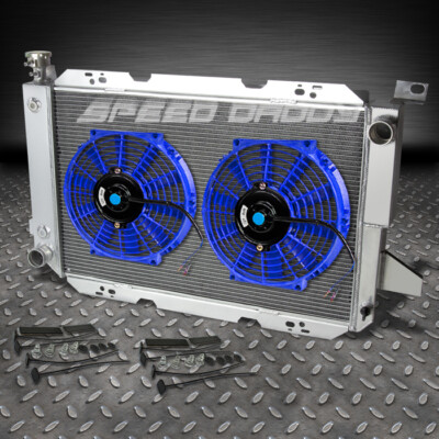 3-РЯДНЫЙ АЛЮМИНИЕВЫЙ ГОНОЧНЫЙ РАДИАТОР + 2 СИНИХ ВЕНТИЛЯТОРА 85-96 FORD F-250/F150/F SUPER DUTY V8
