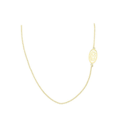 Personalize Initials Monogram Sideways Necklace in Yellow Gold Plated Silver 