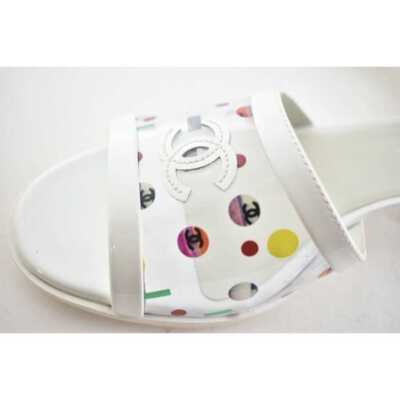 Pre-owned Chanel 19s Multicolor Patent Transparent Pvc C Logo Mule Slide Sandal Heel 37.5c