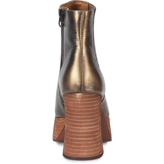 Pre-owned Kork-ease Women's Baylie Metallic Leather Heeled Boot In Bronze In Gray