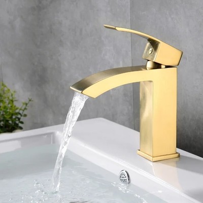 YZZY Brushed Gold Bathroom Faucet with Drain Assembly - NEW open box