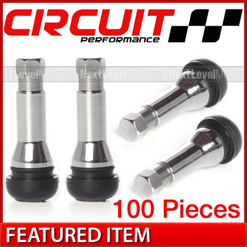 (Set of 100) Circuit Performance TR414 Long Chrome Sleeve Snap-In Valve Stems