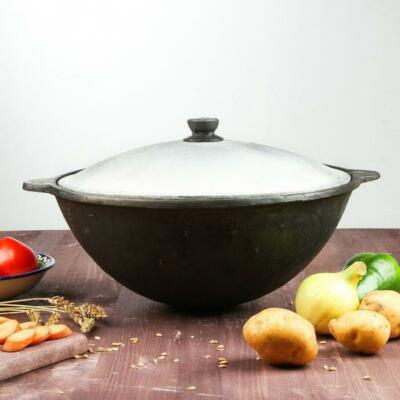 Kazan Казан Uzbeki Tatar Dish Plov Pot Mangal Cast Iron Pan Cooking 16 L + Lid