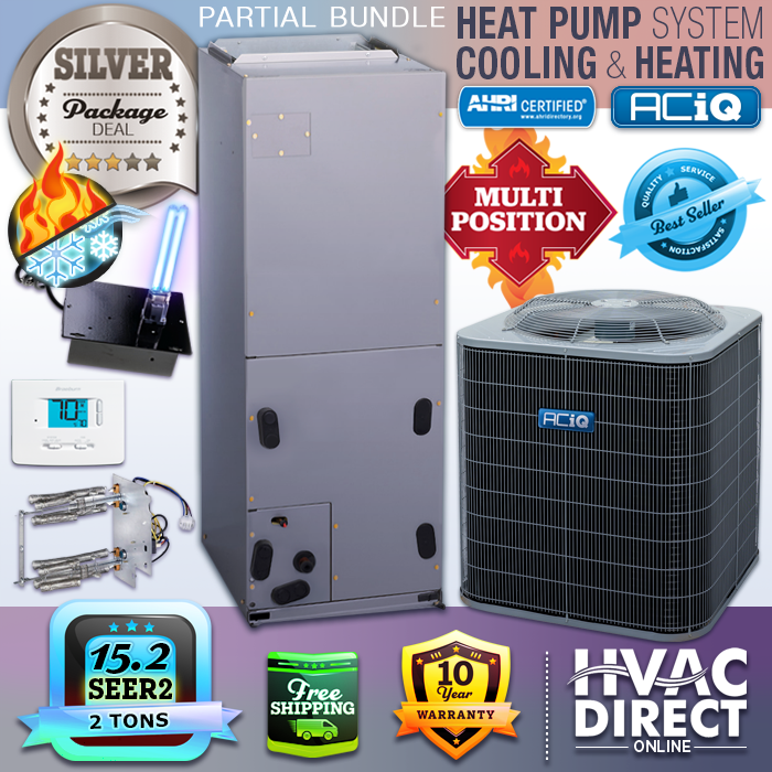 2 Ton 15.2 SEER2 ACiQ-Heil by Carrier AC Heat Pump System Heat Kit+T-Stat+UV
