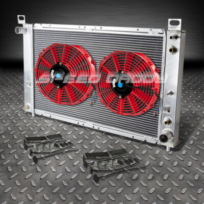 2-РЯДНЫЙ АЛЮМИНИЕВЫЙ ГОНОЧНЫЙ РАДИАТОР + 2 КРАСНЫХ ВЕНТИЛЯТОРА ДЛЯ 99-07 YUKON/SIERRA/ESCALADE V8 AT