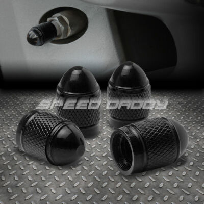 4 X АЛЮМИНИЕВЫХ КЛАПАНА ШИНЫ/ ОБОДА / ВОЗДУШНОГО ОТВЕРСТИЯ КОЛЕСА В ВИДЕ ПУЛИ, КРЫШКА ШТОКОВ ЧЕРНОГО ЦВЕТА