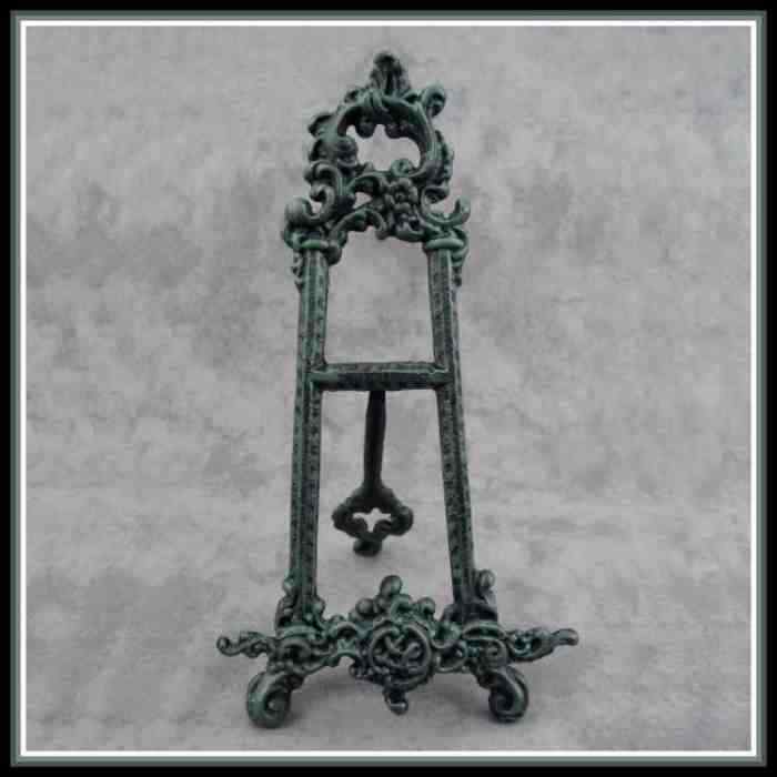 Decorative Arts CAST IRON EASEL for PHOTOS/ART ~ Verdigris Green ~ VICTORIAN SCROLL DESIGN Antiques