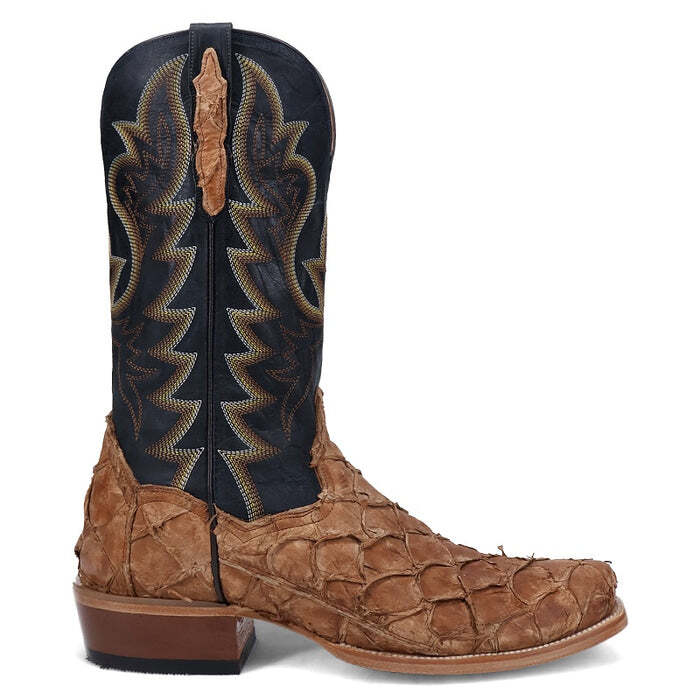 Pre-owned Dan Post Men's Riggs Pirarucu Boot Dp5021 In Tan/dark Blue