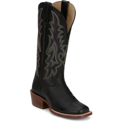 Pre-owned Tony Lama Women's Sa2102 Estrella 13" Ebony Square Toe Western Boot In Ebony (black)
