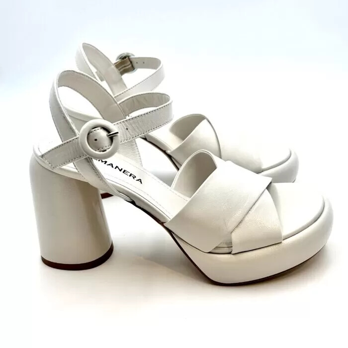 Pre-owned Halmanera Sandals With Platform  Ivory, Heel 10cm And Platform 3cm Art. Erika 04 In White